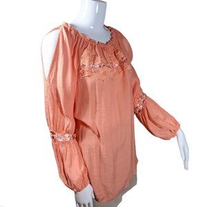 NWT Melissa Paige Peach Over the Shoulder Shirt